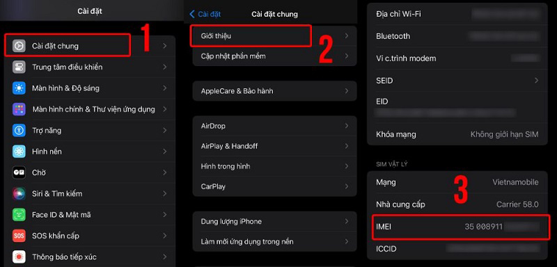 Kết quả sẽ hiển thị ở mục IMEI