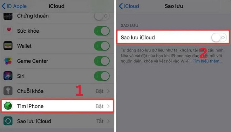 Bật tính năng Sao lưu iCloud