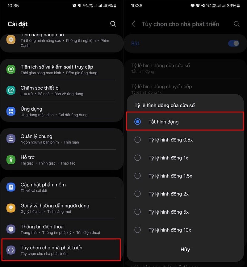 Giảm bớt các hiệu ứng hình ảnh