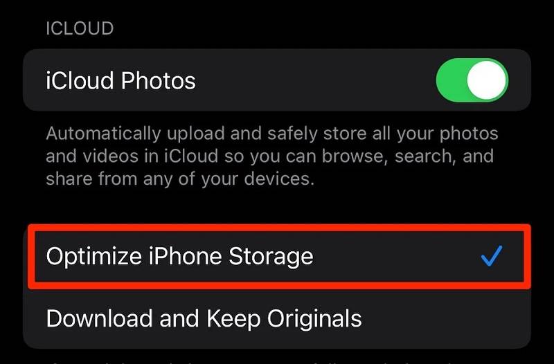 Bật tính năng “Optimize iPhone Storage”