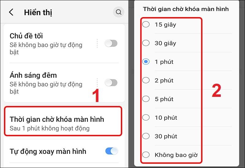 Điều chỉnh thời gian tắt màn hình