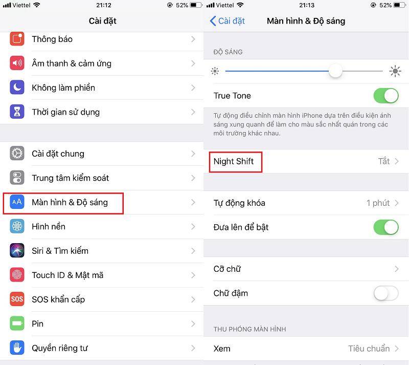 Tắt Night Shift và các chế độ chỉnh màu auto trên iPhone